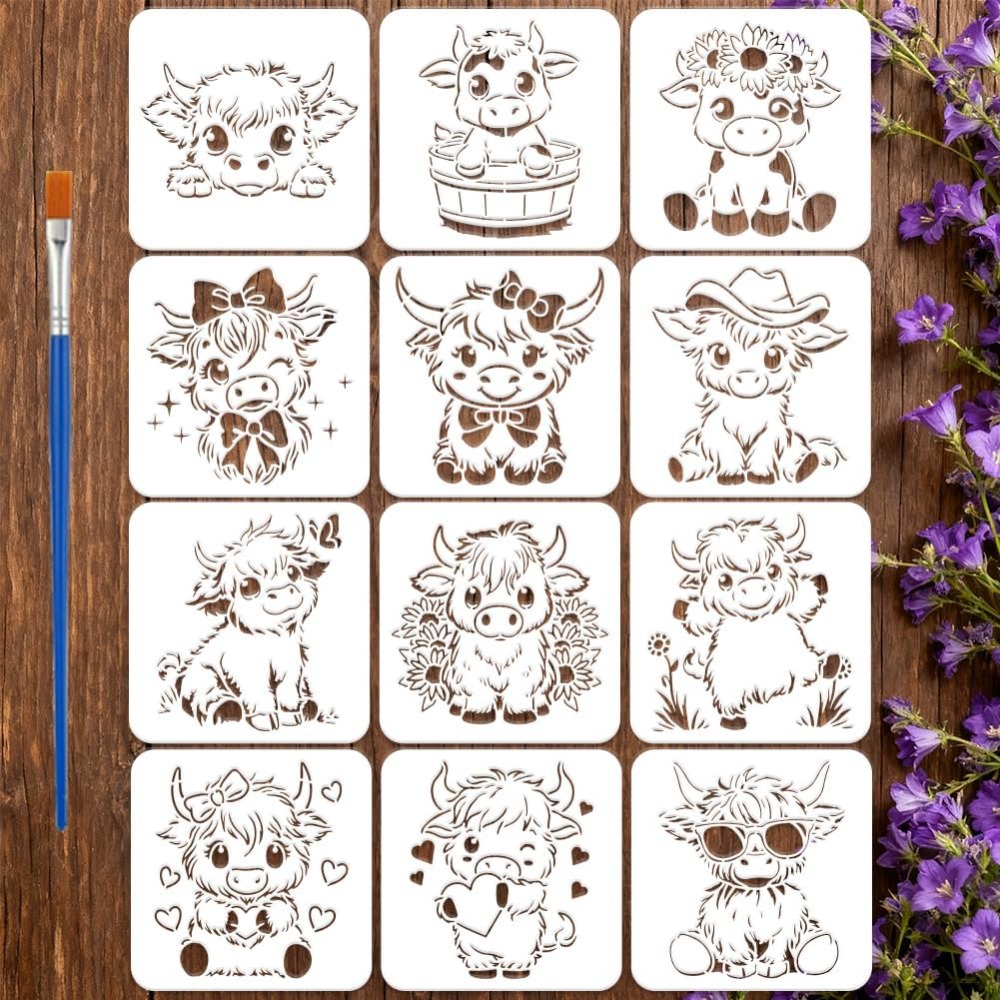 12PCS Cute Calf Painting Stenc - Photography Techniques review and price