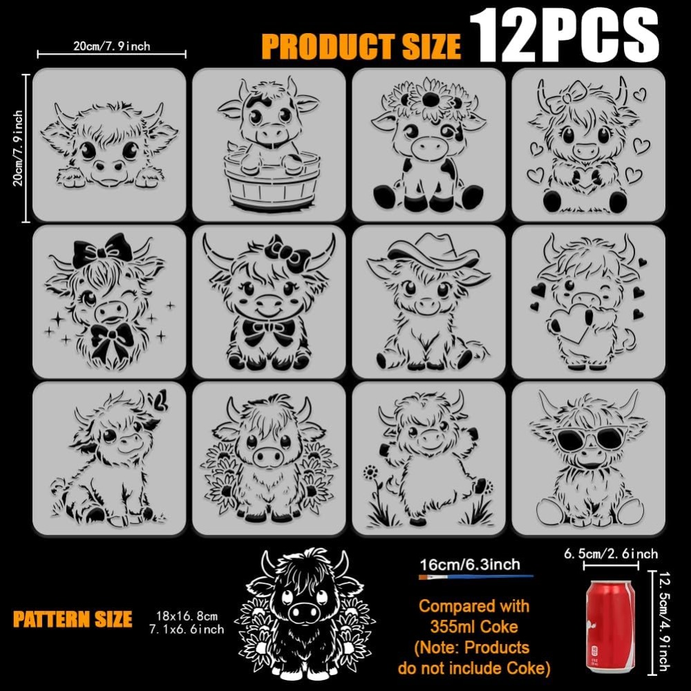 12PCS Cute Calf Painting Stenc - Photography Techniques review and price